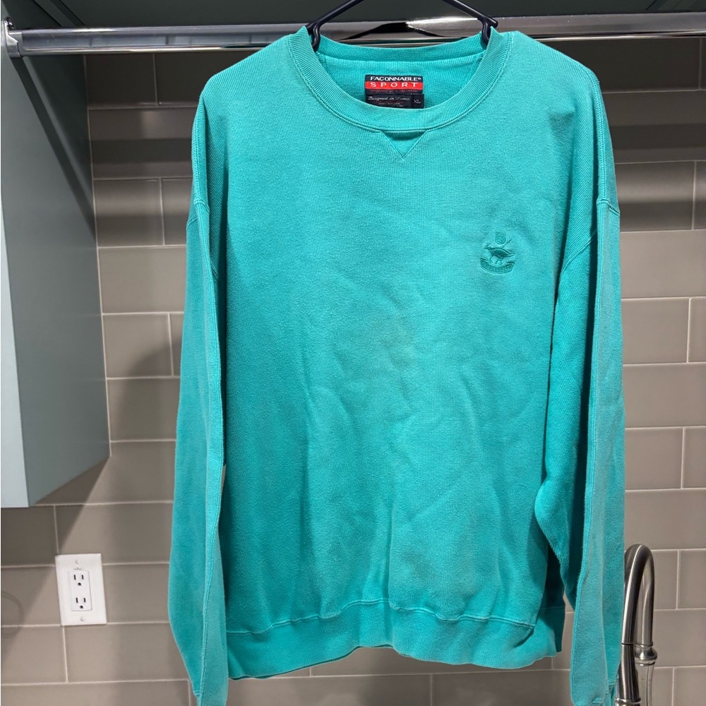 Vintage 90s Faconnable Sport Turquoise Teal Crewneck Sweatshirt Size XL